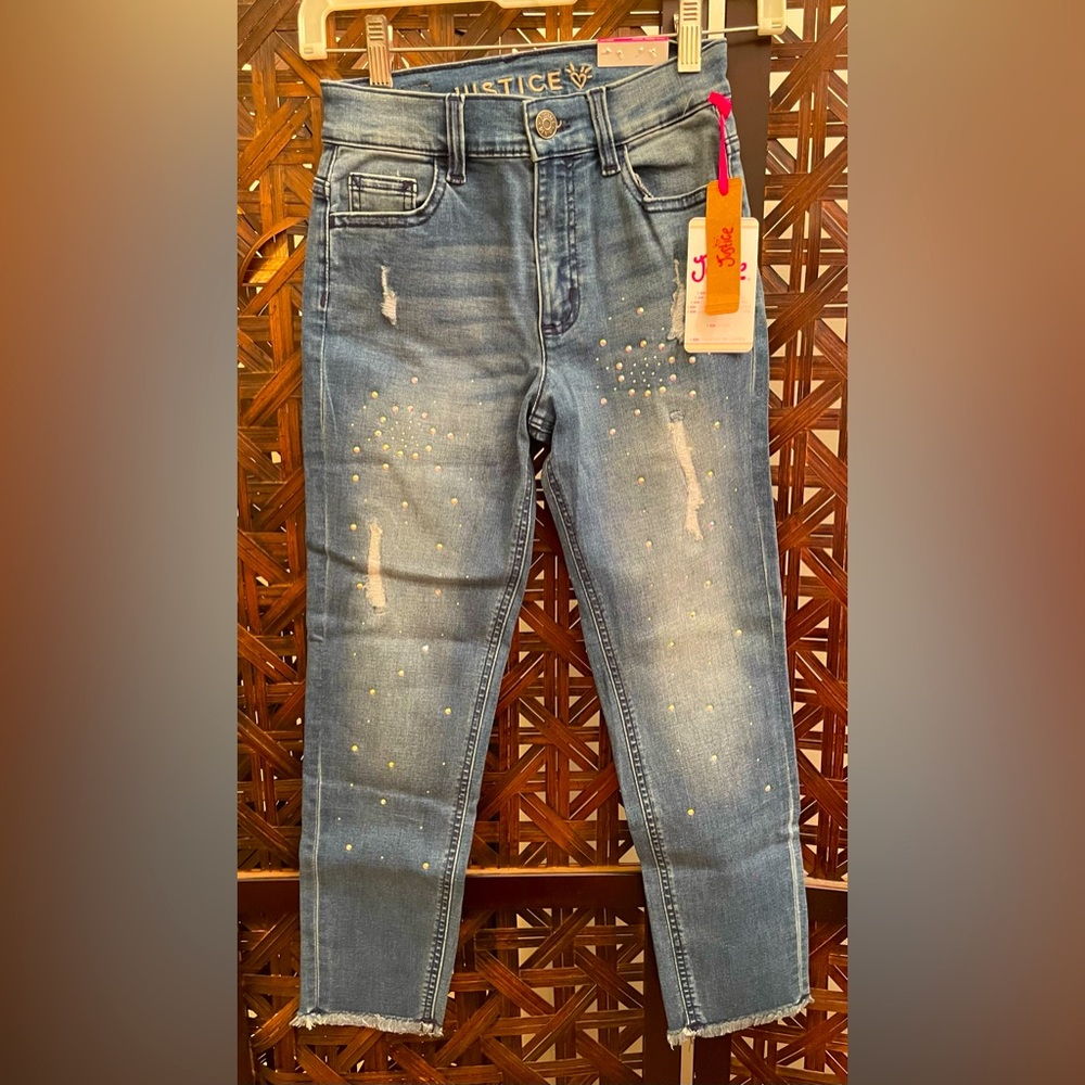 Justice Girls 12 Slim Mini Mom Embellished Jeans NWT, Medium Wash, Stylish!